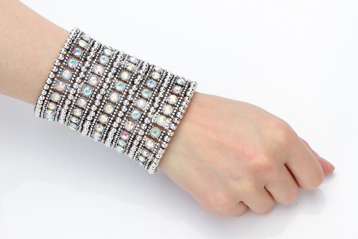 Szxc Womens Ballroom Rhinestone Stretch Cuff Bracelets Fit Wrist Circumference from 6.5" to 7.8" - Lead & Nickle Free - Image 4