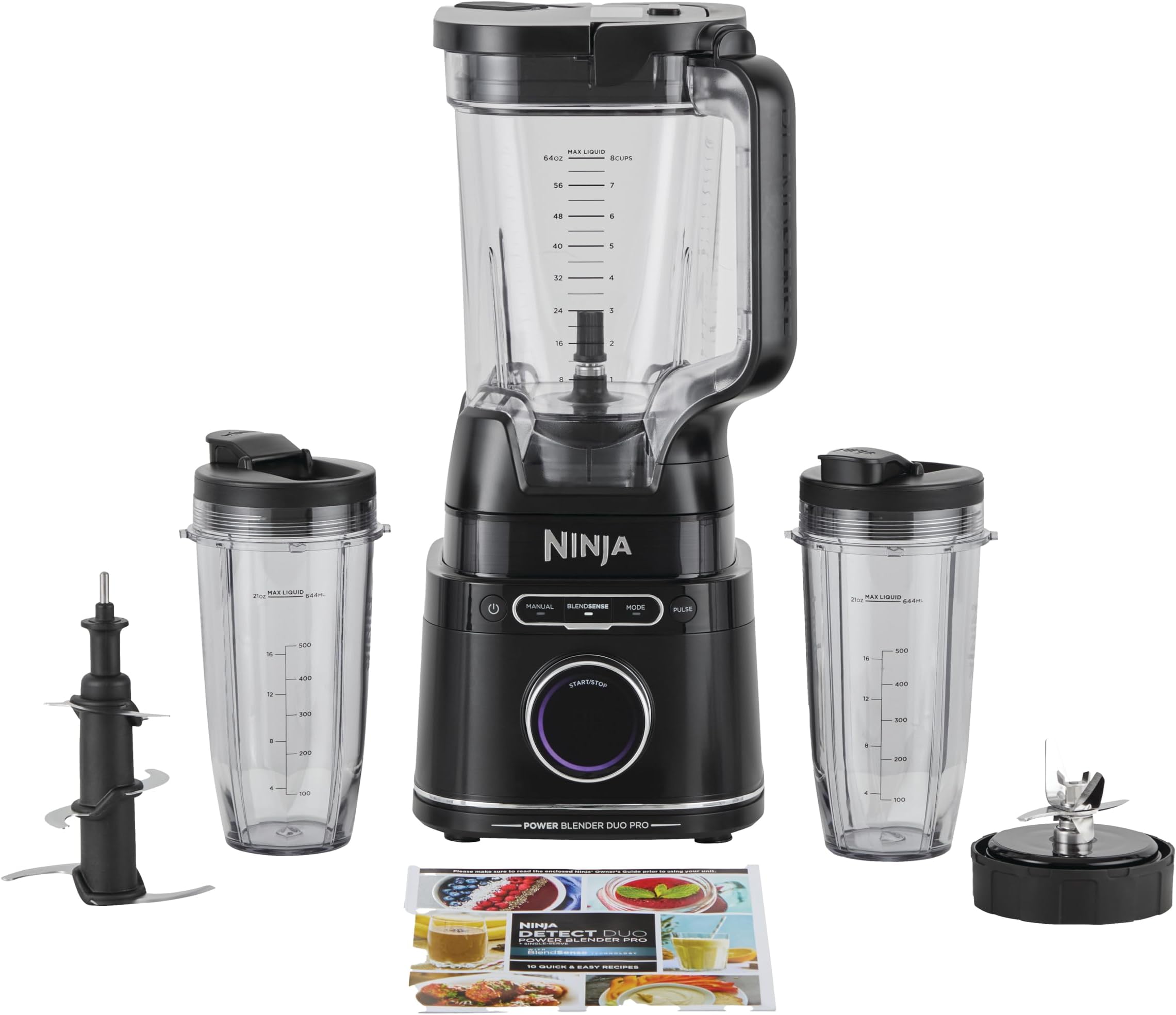 Ninja 2-in-1 Detect Power Blender Pro & Single Serve, 1200W Blender With Jug, & 2x Single Serve Cups, Blend Smoothies, Chop Vegetables & Mix Frozen Drinks, Black, TB301ME, 2 Years Warranty