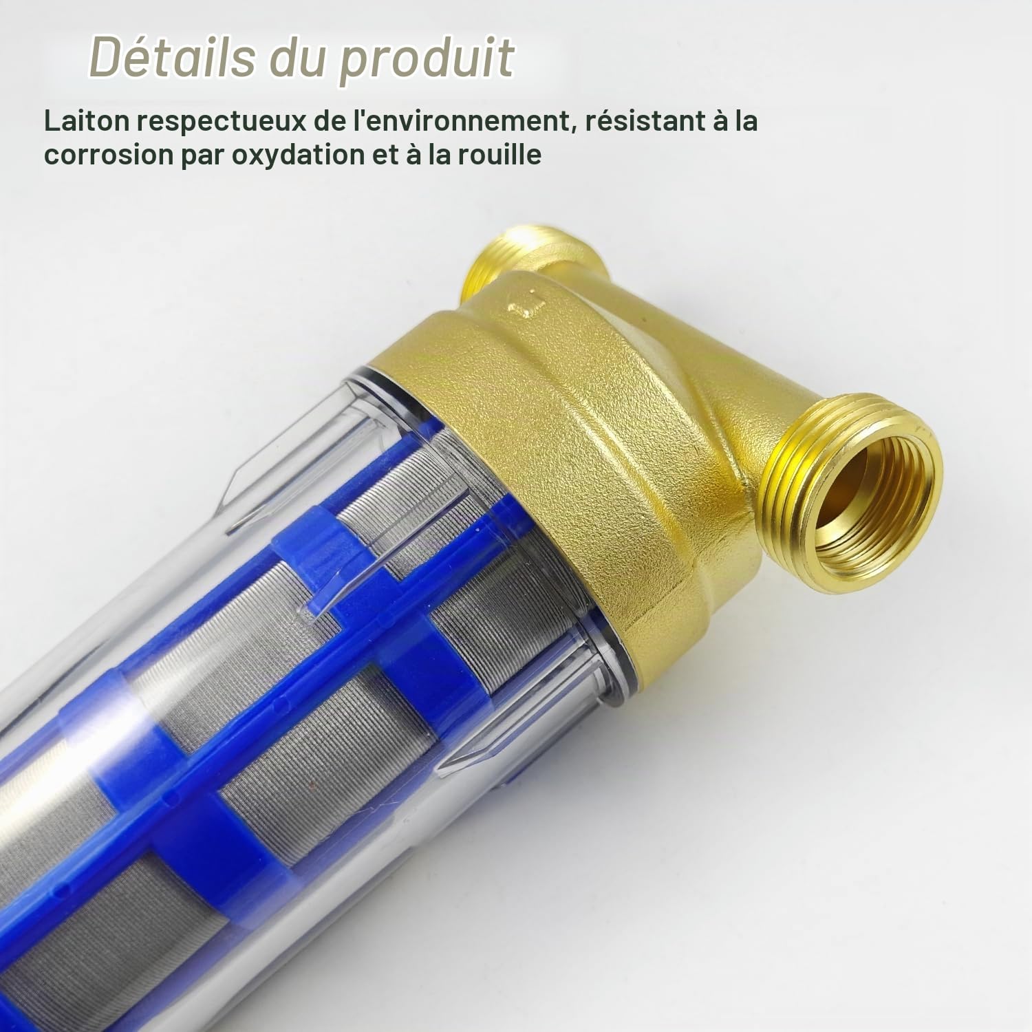 Filtre a Eau de Lavage à Contre-Courant, Acier Inoxydable Filtre Eau Réutilisable, Filtre à Eau du Robinet pour Tuyau D'eau de Puits, Filtre à Sédiments (Filetage MâLe 3/4") (Bleu)