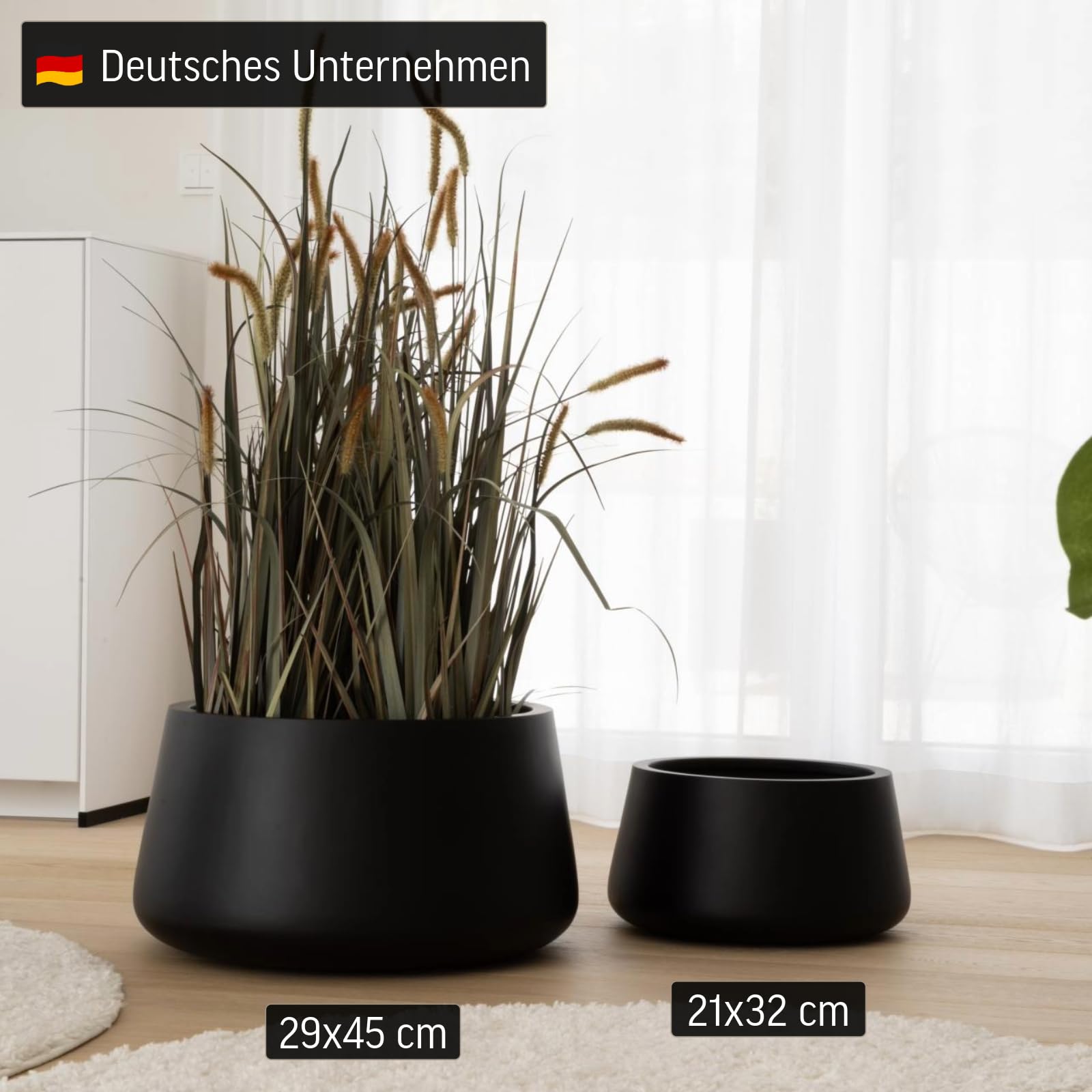 VIVANNO Pflanzentopf Pflanzkübel Fiberglas Gordo 21x32 cm Frostsicher - Blumentopf Bauchig Rund Schwarz Matt Groß Außen, Innen