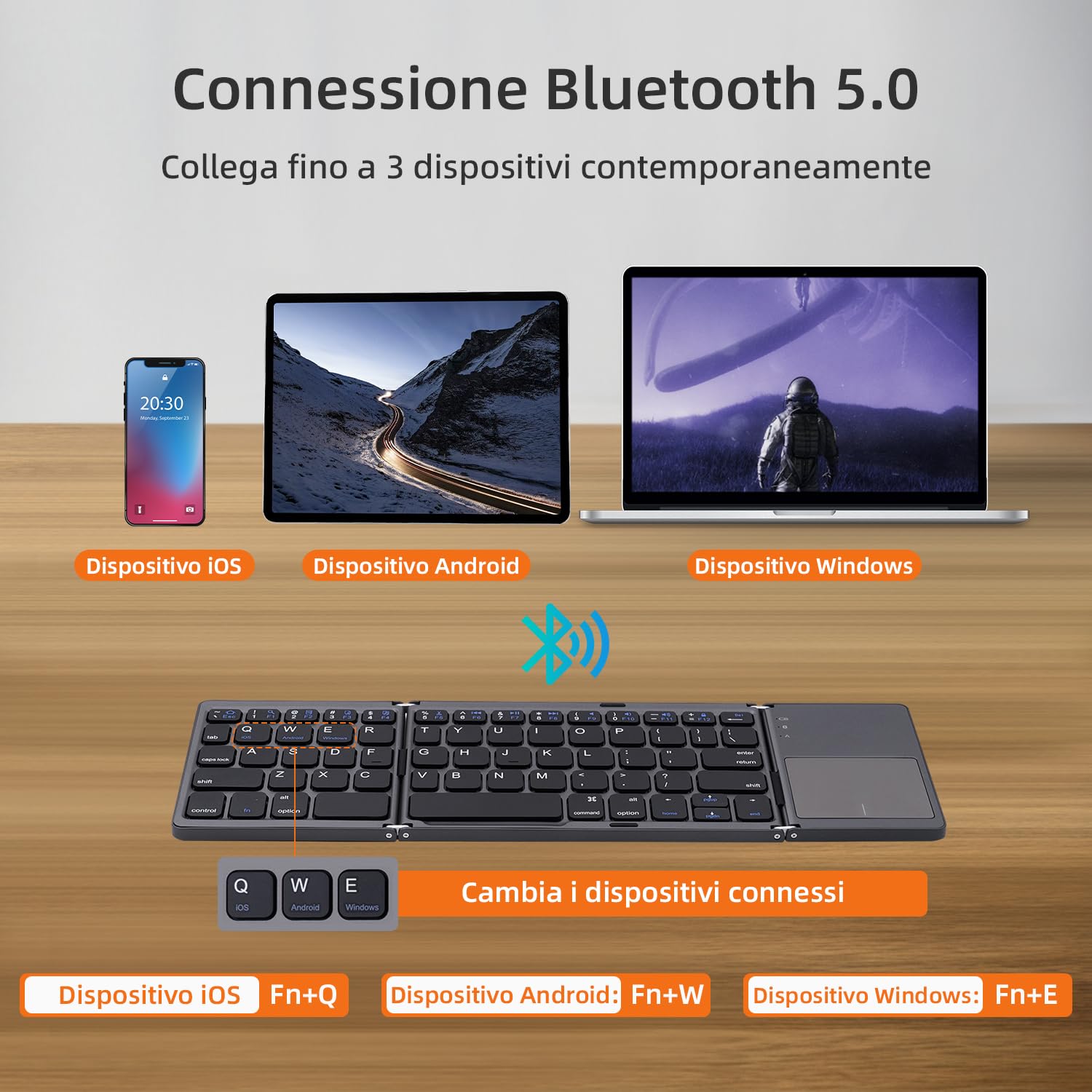 Mcbazel Tastiera Pieghevole Bluetooth 5.0 Senza Fili on Touchpad, Tastiera Portatile Senza fili Ricaricabile per PC, Tablet, Android, iPhone, Windows, Mac, iOS, iPad, Layout US