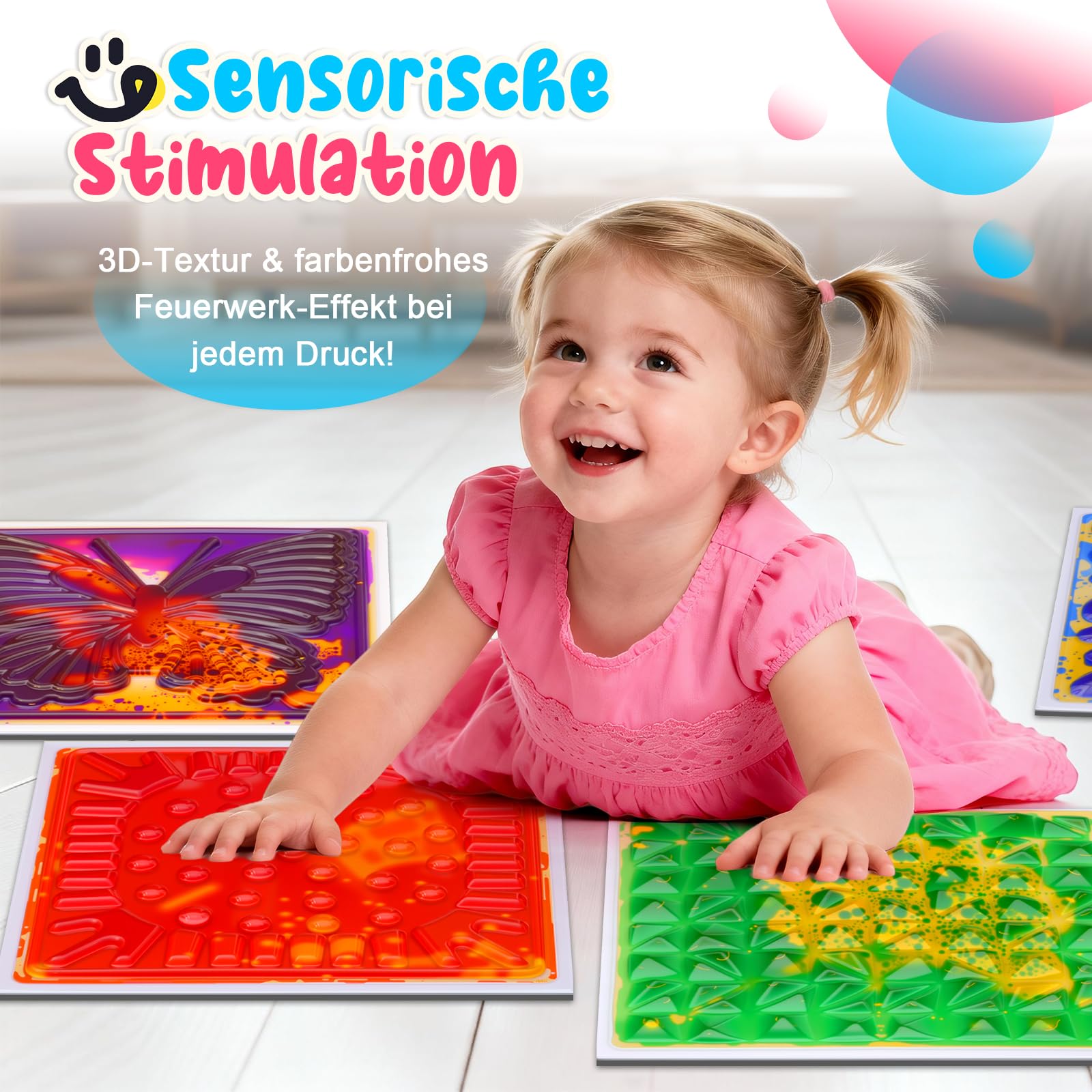 Sensorik Matten Flüssig 9er Set 30x30cm, Umweltfreies PVC, CE/EN71, Sensorische Bodenfliesen Kinder, Sensorik Spielzeug für Autismus, Haus, Kindergarten & Klassenzimmer