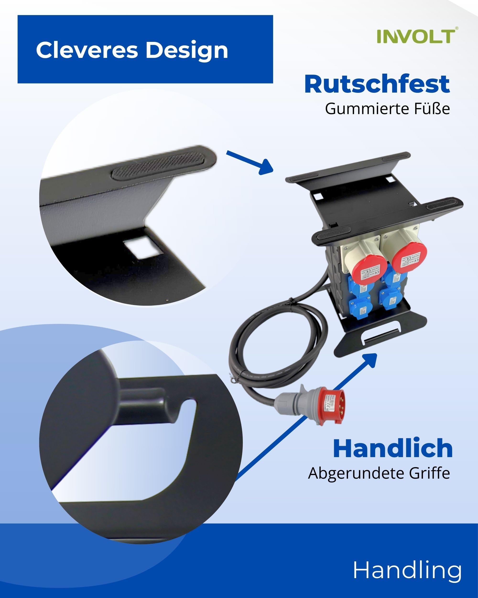 INVOLT Distributore di corrente, spina CEE 400 V/16 A/5 poli, 4 prese Schuko e 2 prese CEE 16 A, adattatore mobile, distributore per interni ed esterni, IP44