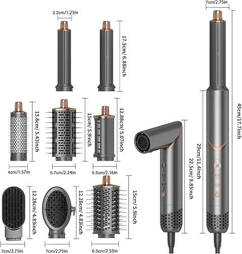 Miniatura 8 de 8 en 1, rizador de pelo y cepillo de secador de aire, 110,000 rpm, secador de pelo plegable iónico negativo de alta velocidad, secado rápido,