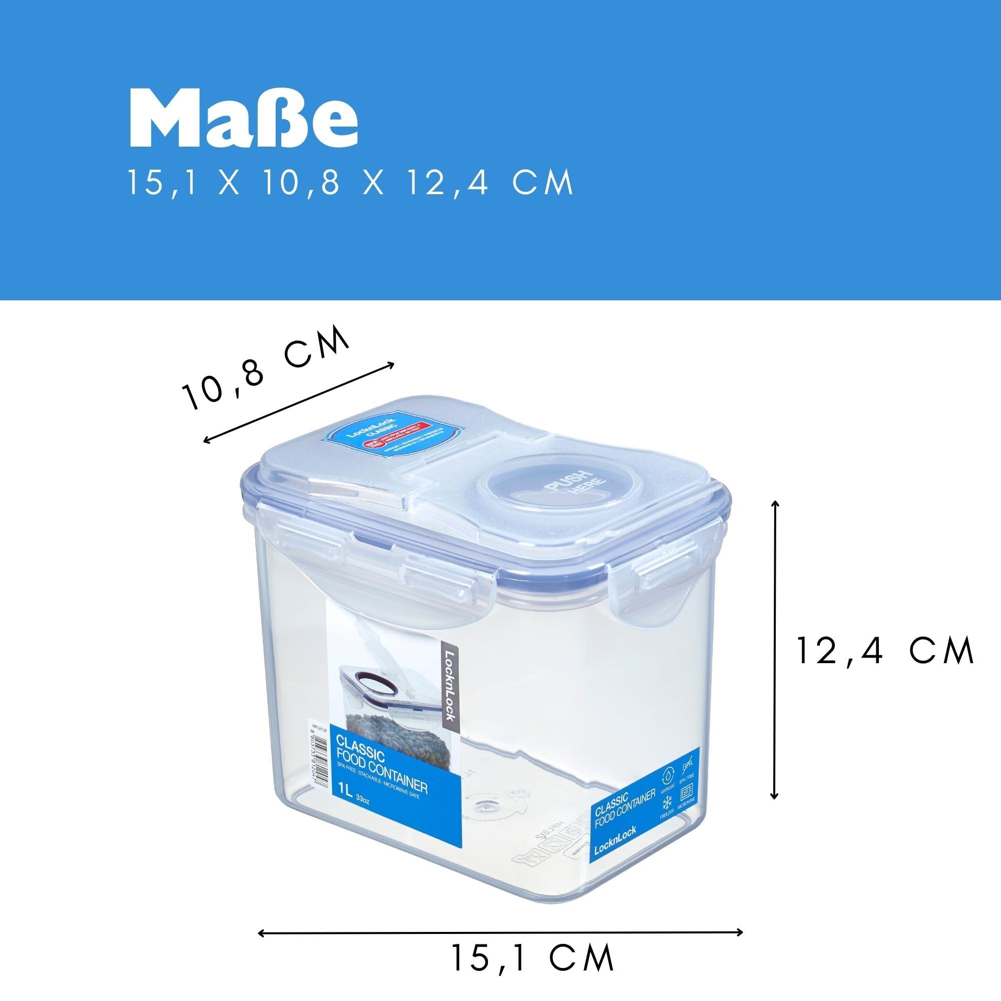 LocknLock Schüttdosen 12x Set HPL812F Vorratsdosen 1 Liter - Maße (LxBxH): 151 x 108 x 124 mm - Geeignete Dosen für Müsli, Mehl, Zucker Lock and Lock Dosen Küchen Organizer Food Box Meal-Prep-Boxen