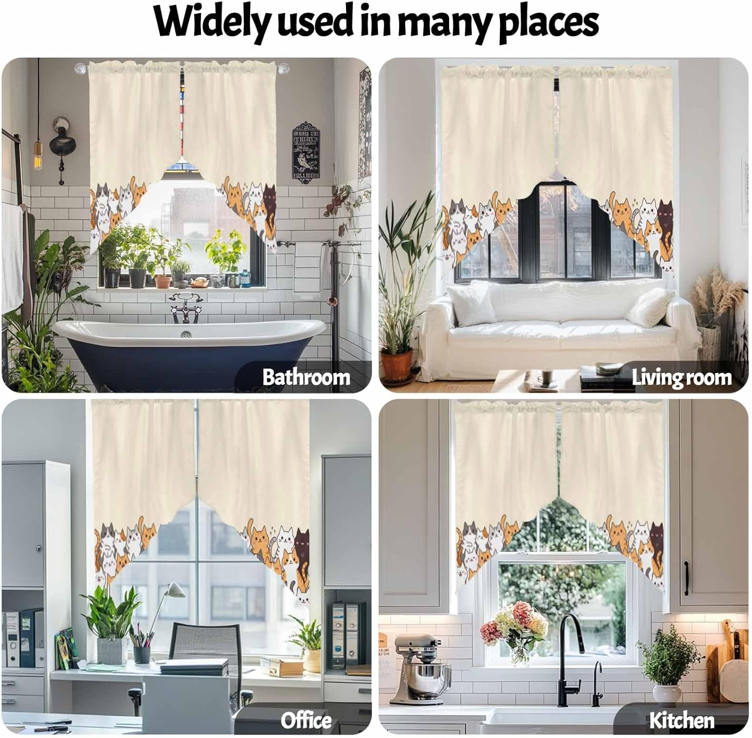 Animal Kitchen Curtains Cartoon Blush Cat Window Valance Set,Rod Pocket Curtains Swag for Bedroom Living Room,Swag Valances 36"x63"