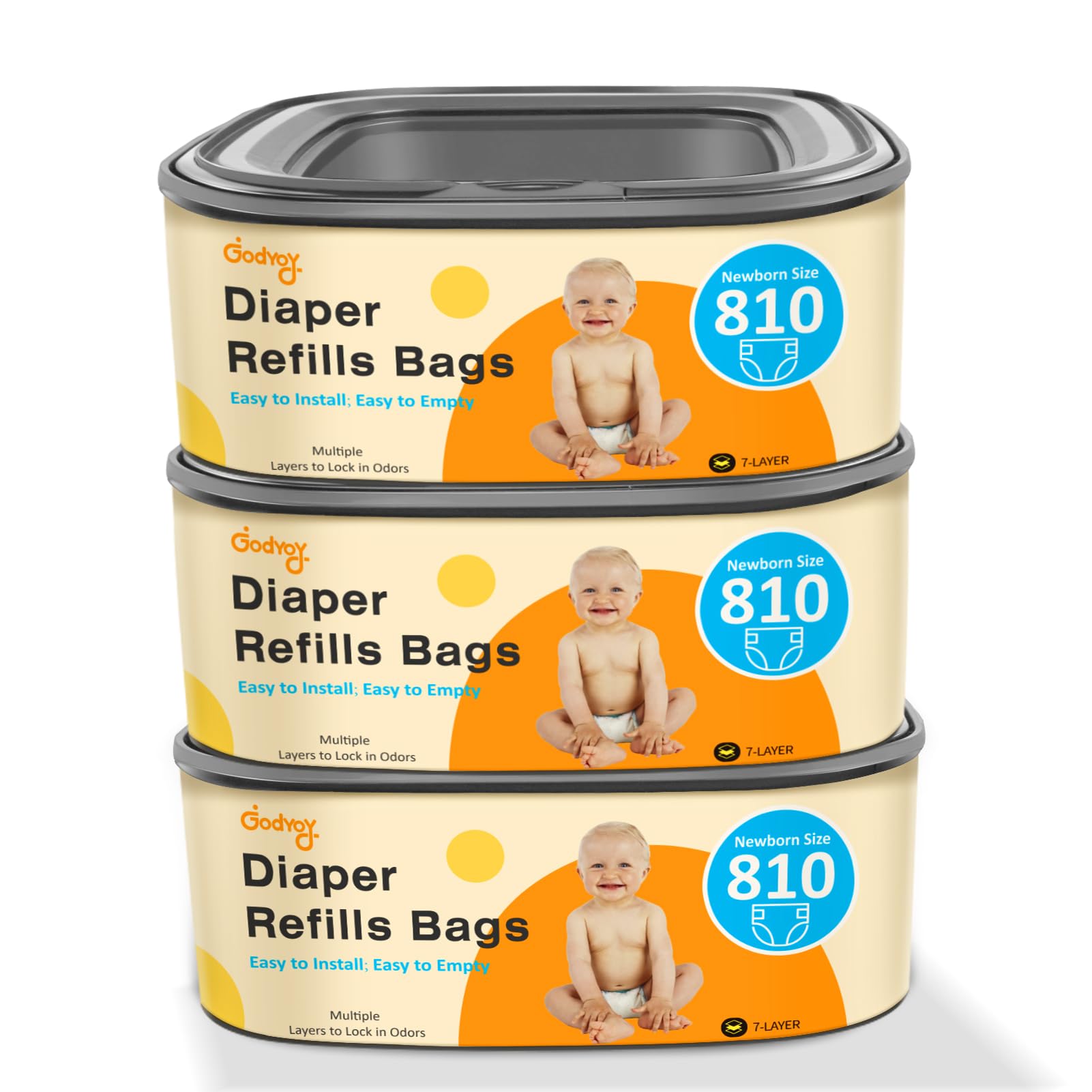 Jumbo Square Refill Compatible with Diaper Genie Classic/Compact/Select Pails,Odor Control & Durable,Holds Up to 810 Newborn Diapers,Unscented Disposal Bag Refills with Continuous Film（3 pack）