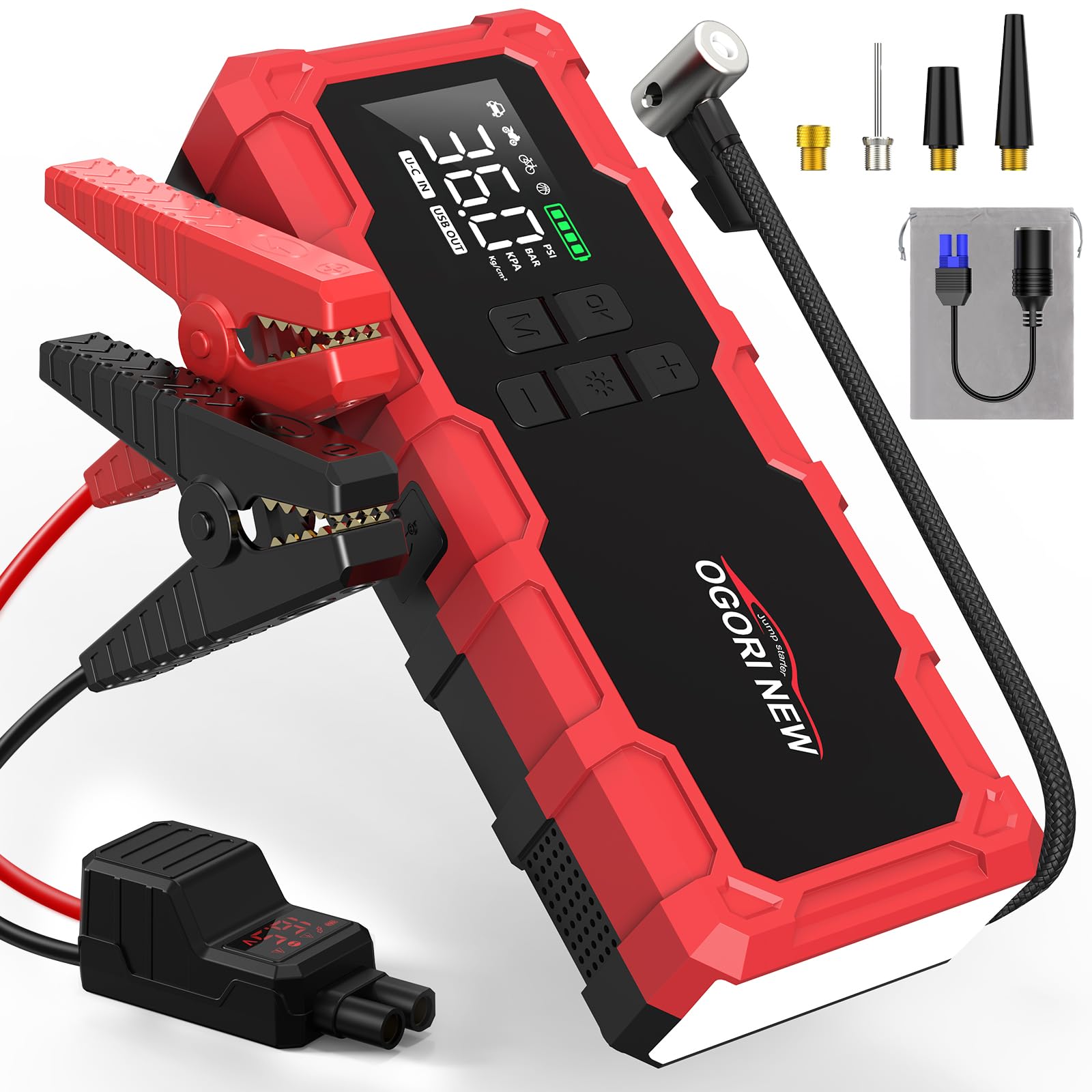 Avviatore Batteria con Compressore 150PSI,7000A Booster Avviamento Auto,Starter Batteria Auto con Torcia, Ricarica USB (8.0L Diesel/10.0L Benzina)