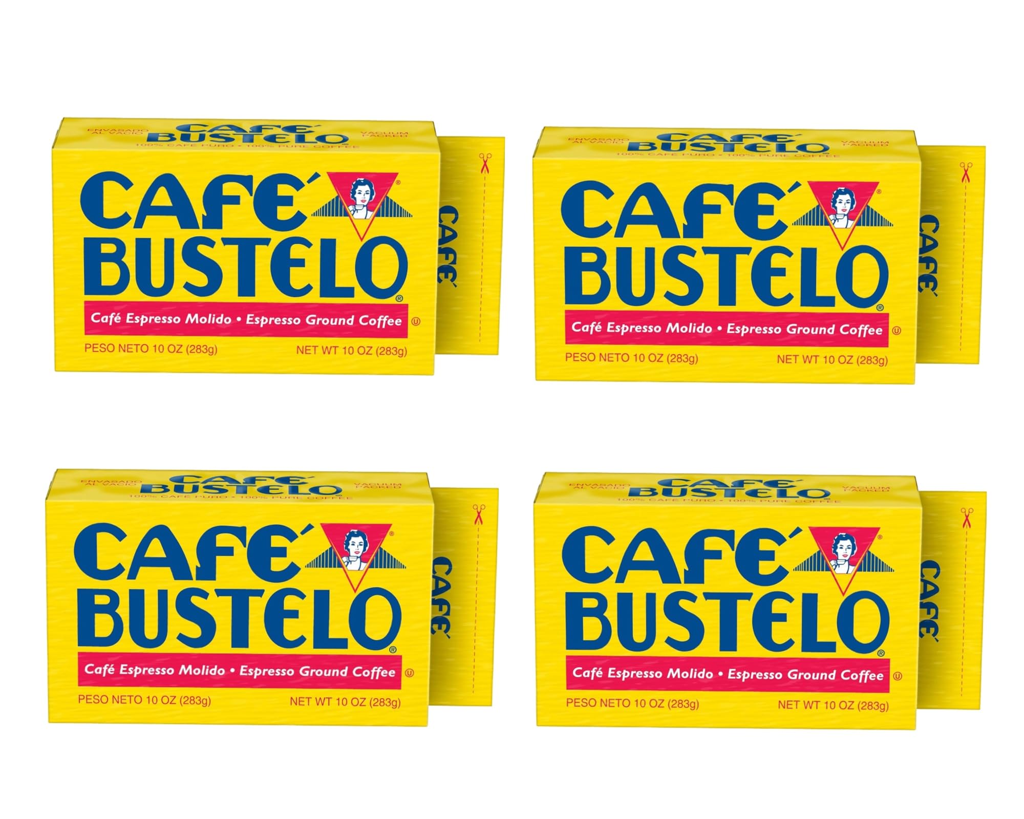 Café Bustelo Espresso Dark Roast Ground Coffee Brick, 10 Ounce with eRaiyan Sticker (Pack of 4, Espresso Ground Coffee)