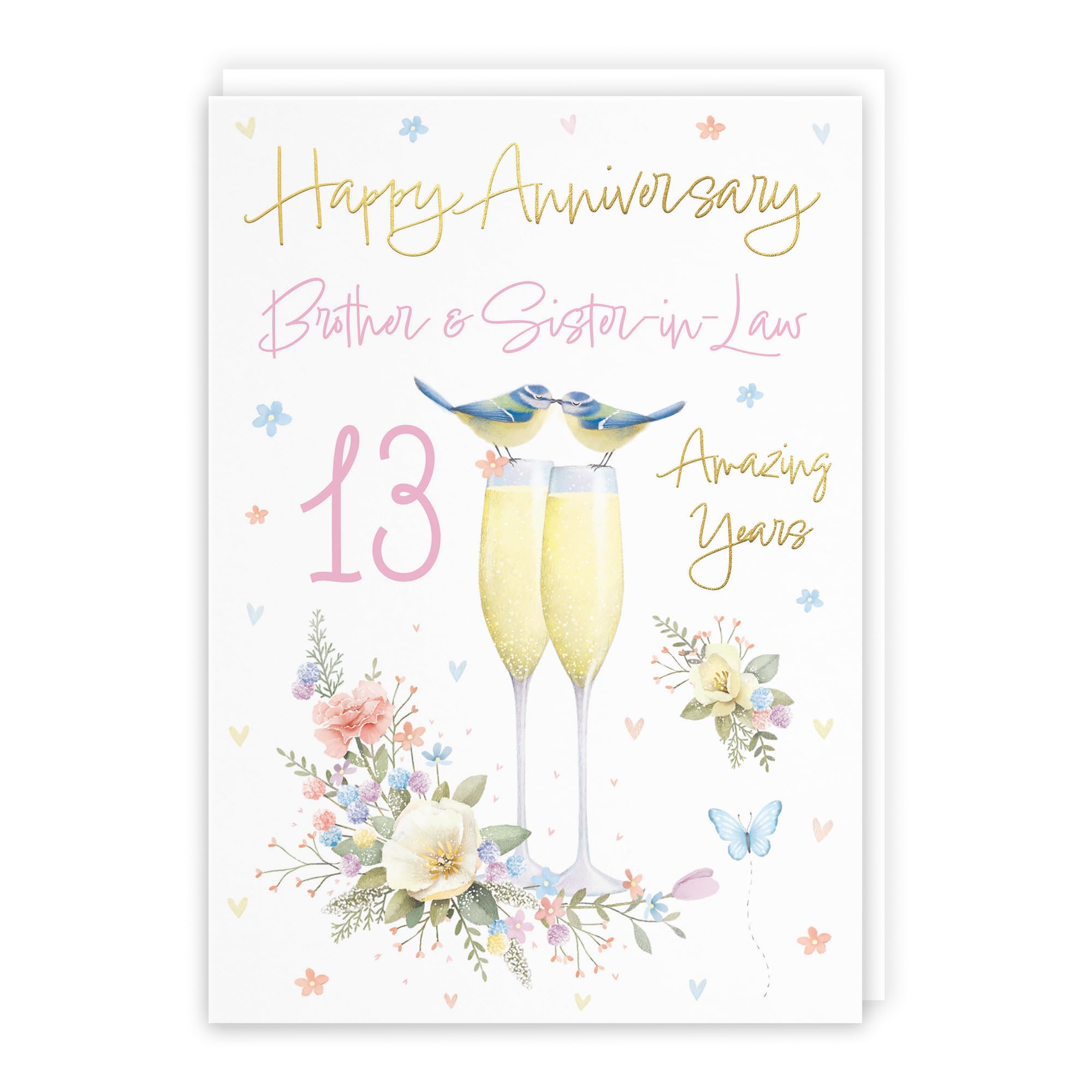 Hunts England - Brother And Sister-in-Law 13th Anniversary Card - A5 Size - Champagne Flutes - Gold Foil - 13th Anniversary Card For Brother And Sister-in-Law - Milo's Gallery โ image 1