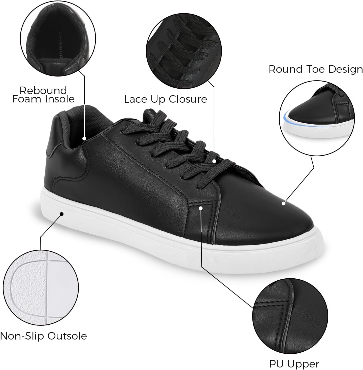 CHIN·MOON Women's Fashion Sneakers White PU Leather Casual Shoes Low Top Lace Up Tennis Sneakers - Image 2