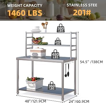 Stainless Steel Table with Shelves, 48x24 Inch Kitchen Prep Table
