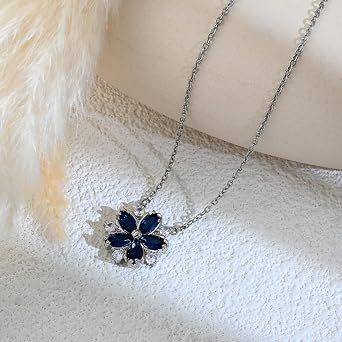 Blue Red Green Flower Necklace for Women, Silver Plated Floral Pendant - Elegant Birthstone Gift, Delicate Everyday & Special Occasion Jewelry