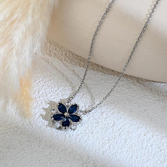 Blue Red Green Flower Necklace for Women, Silver Plated Floral Pendant - Elegant Birthstone Gift, Delicate Everyday & Special Occasion Jewelry