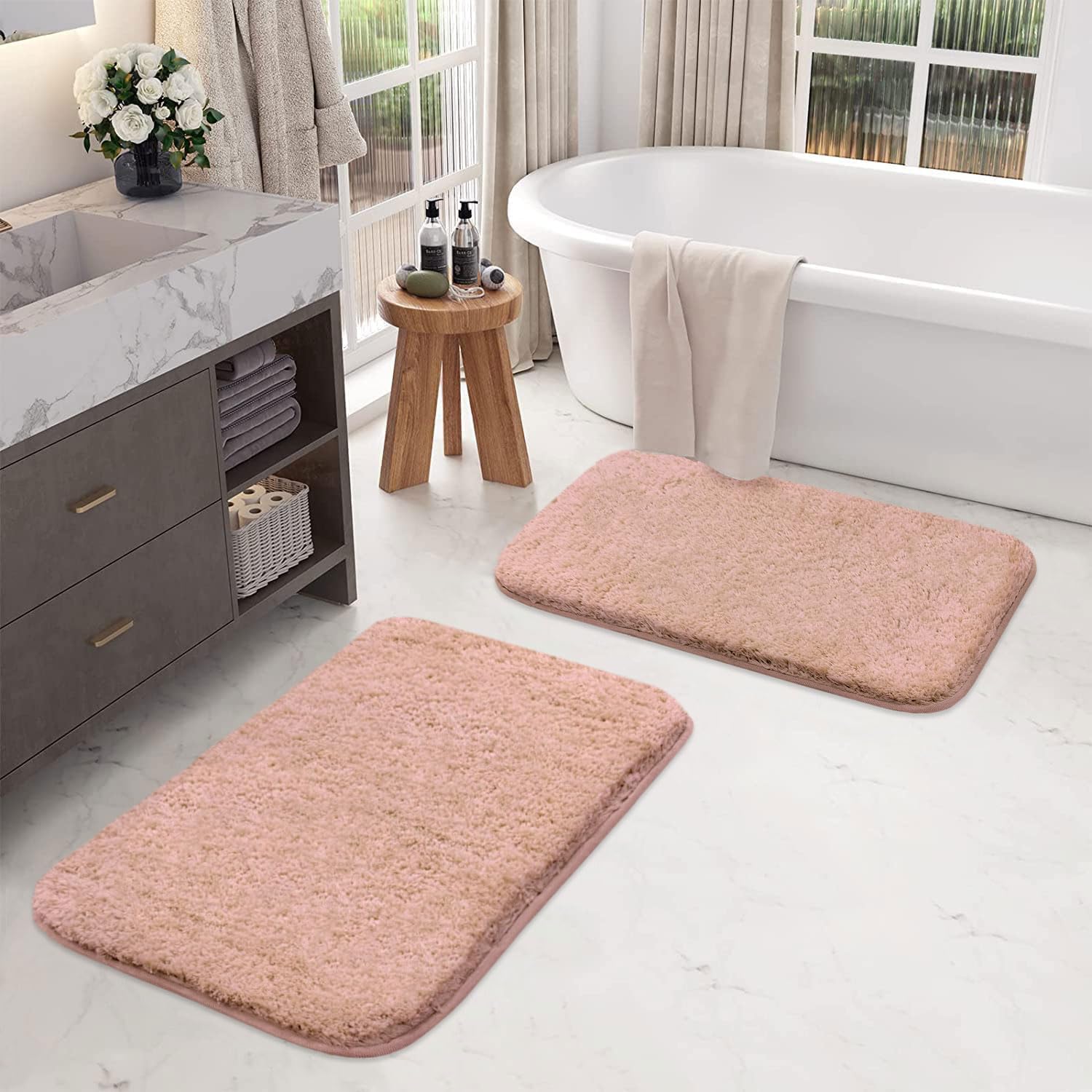 LUXE HOME INTERNATIONAL Rectangular Bath Mat Super Soft Ultra Absorbent Mat Microfibre 3200 GSM Door Mat For HOME/Kitchen/Bathroom/Bedroom/Kid'S Room Floor Mat (40X60 Cm) Pack Of 2, Peach