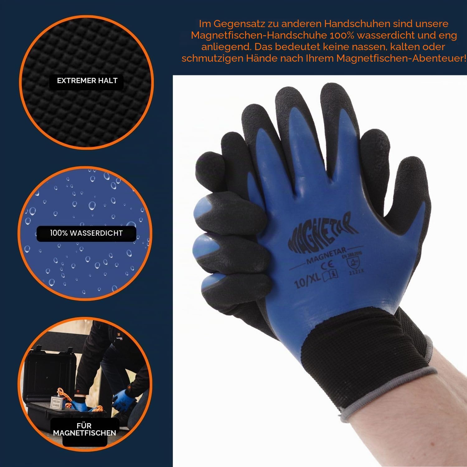 Magnetar - Magnetfischen Set - Block 2700kg MEGACUBE Bergemagnet - Magnetangel Paket mit Seil und Handschuhe - 360 Angelmagnet zum Magnet Fischen