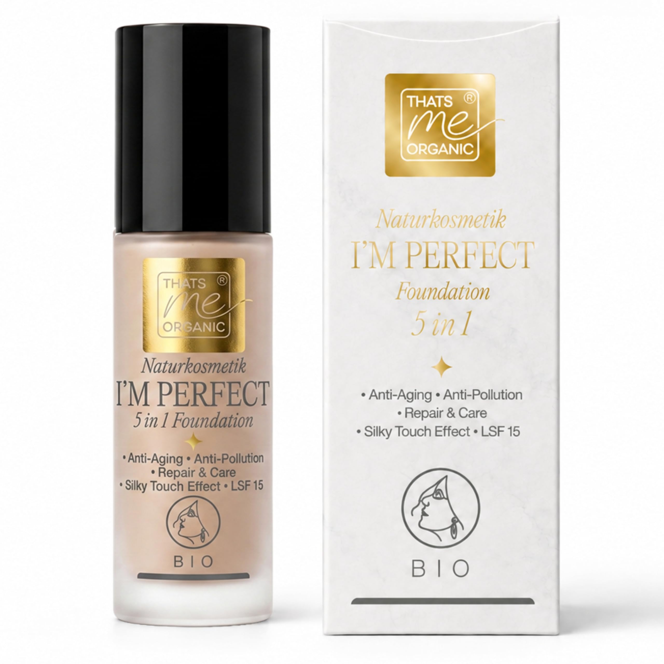 Thats me organic BIO Foundation Serum I´M PERFECT 5in1 – 30ml vegan ohne Titandioxid – Anti Aging Foundation Make Up mit Sonnenschutz LSF 15 – Naturkosmetik Make up für alle Hauttypen
