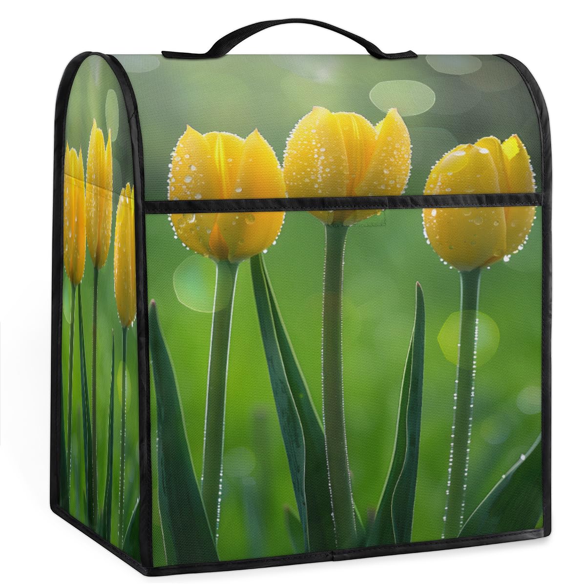 Coffee Maker Cover Yellow Tulip Kitchen Appliance Covers Small Appliance Covers Blender Cover Juicer Cover Dust Covers for Kitchen Appliances with Top Handle and Pockets,Washable,B420