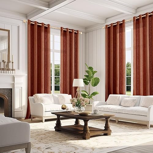 Miniatura 7 de MIULEE Cortinas de lino terracota de 90 pulgadas de largo, 2 paneles para dormitorio, sala de estar, cortinas de lino suave y grueso, cortinas de