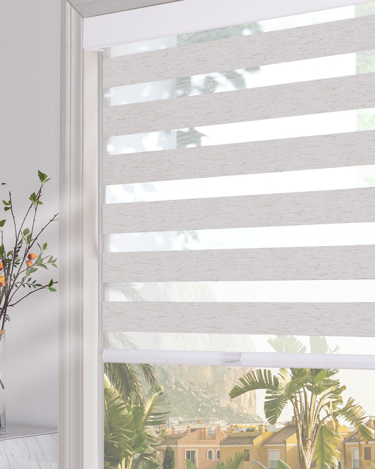 Persilux Cordless Zebra Blinds for Indoor Windows, Light Filtering Sheer Shades, Upgraded Cassette, Dual Layers Light Control for Day and Night for Office, Easy to Install (40" Wx64 H, Linen Cream)