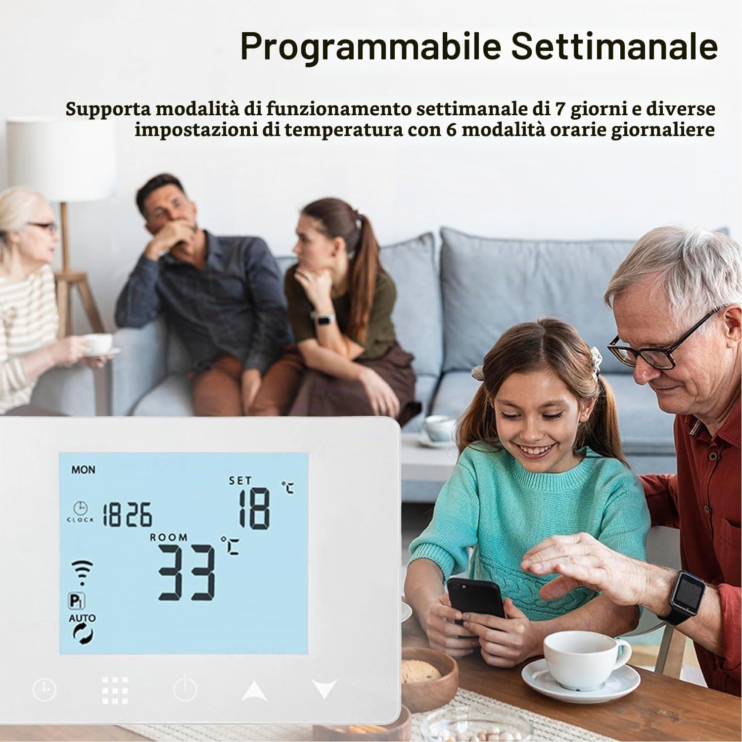 Cronotermostato Termostato WiFi per caldaia gas/acqua, Termostato Smart da Parete Intelligente compatibile con Alexa e Google, Funzione Programmabile
