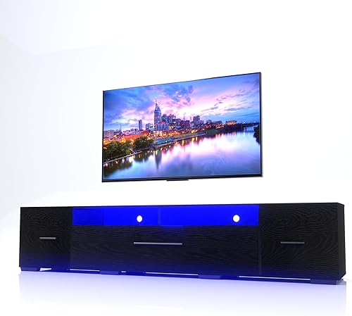 Miniatura 12 de Soporte de TV LED para TV de 55, 65, 75, 85 pulgadas, centro de entretenimiento minimalista con luz LED, consola de TV mesa de TV ensamblada