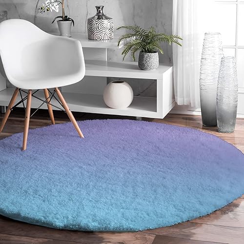 Alfombra redonda de sirena degradada, color morado, turquesa, alfombra redonda de sirena esponjosa, alfombra suave de arte moderno, antideslizante, disponible en Yaxa Peru