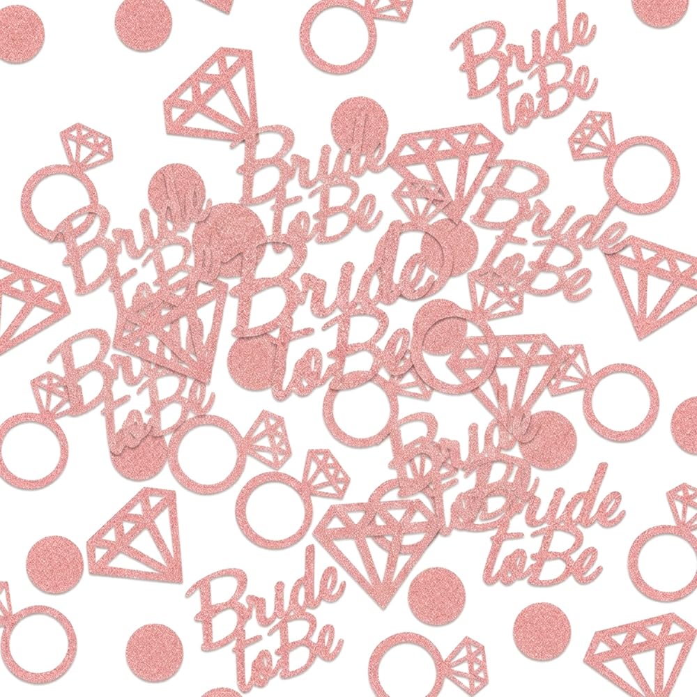 100pcs Bride to Be Table Confetti, Glitter Diamond Ring Scatters for Hen Party, Bridal Shower, Engagement and Bachelorette Decorations (Rose)