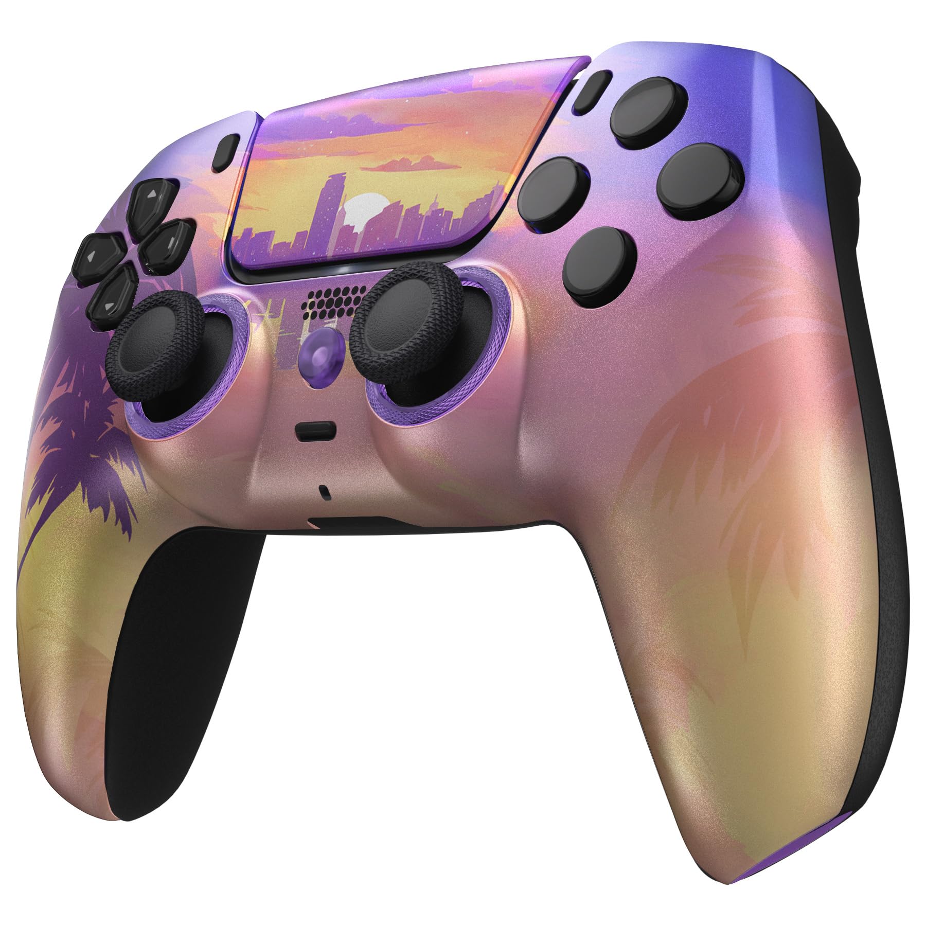 eXtremeRate Luna Cover per ps5 Controller Joystick,Shell Frontale Touchpad Ricambio,Scocca Ridisegnata&Anelli per ps5 Joypad BDM 010/020/030/040/050-Neon Miami