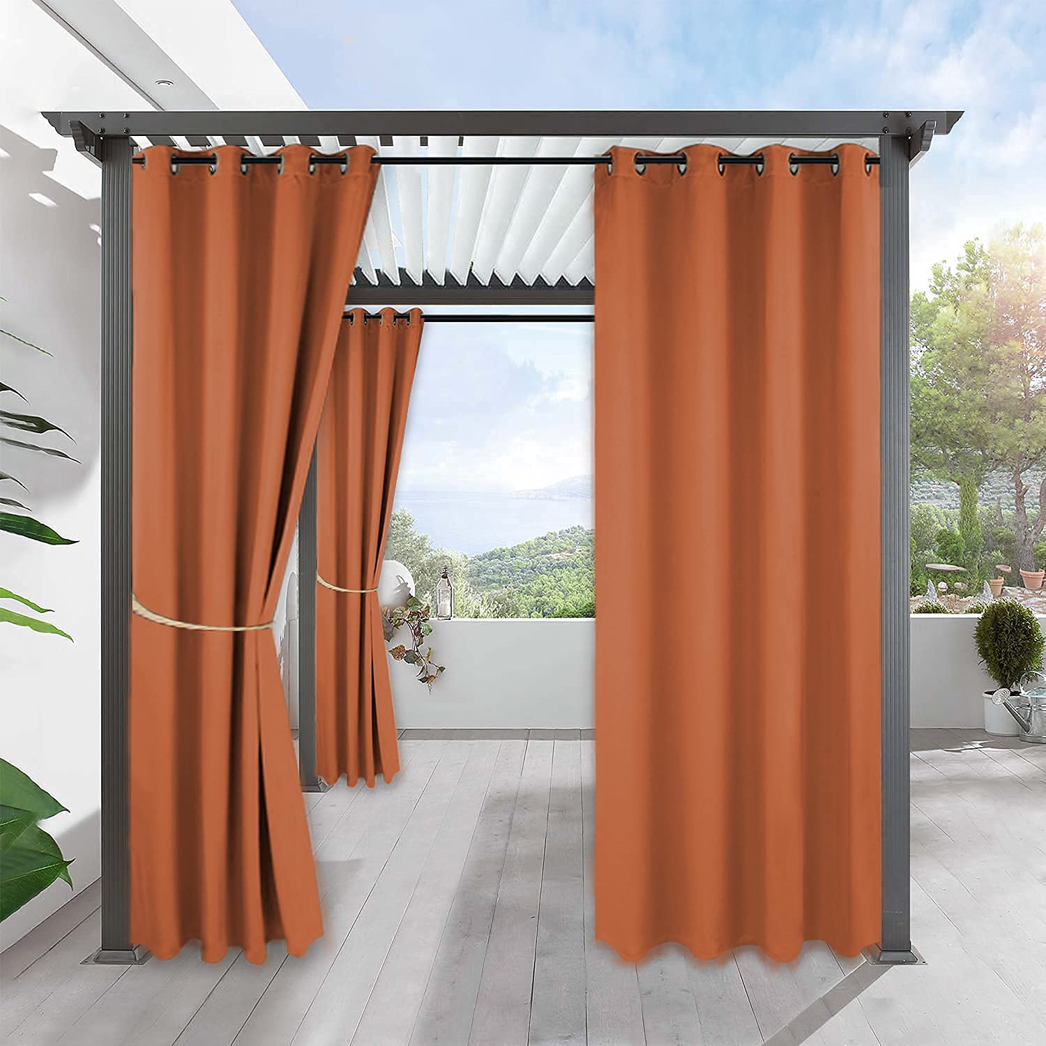 RYB HOME Christmas Outdoor Curtains 84 inches Long Waterproof Curtains Thermal Insulated for Patio Door Pool Hut Porch Pavilion Pergola Arbor, W 52 x L 84 inch, 1 Panel, Mecca Red