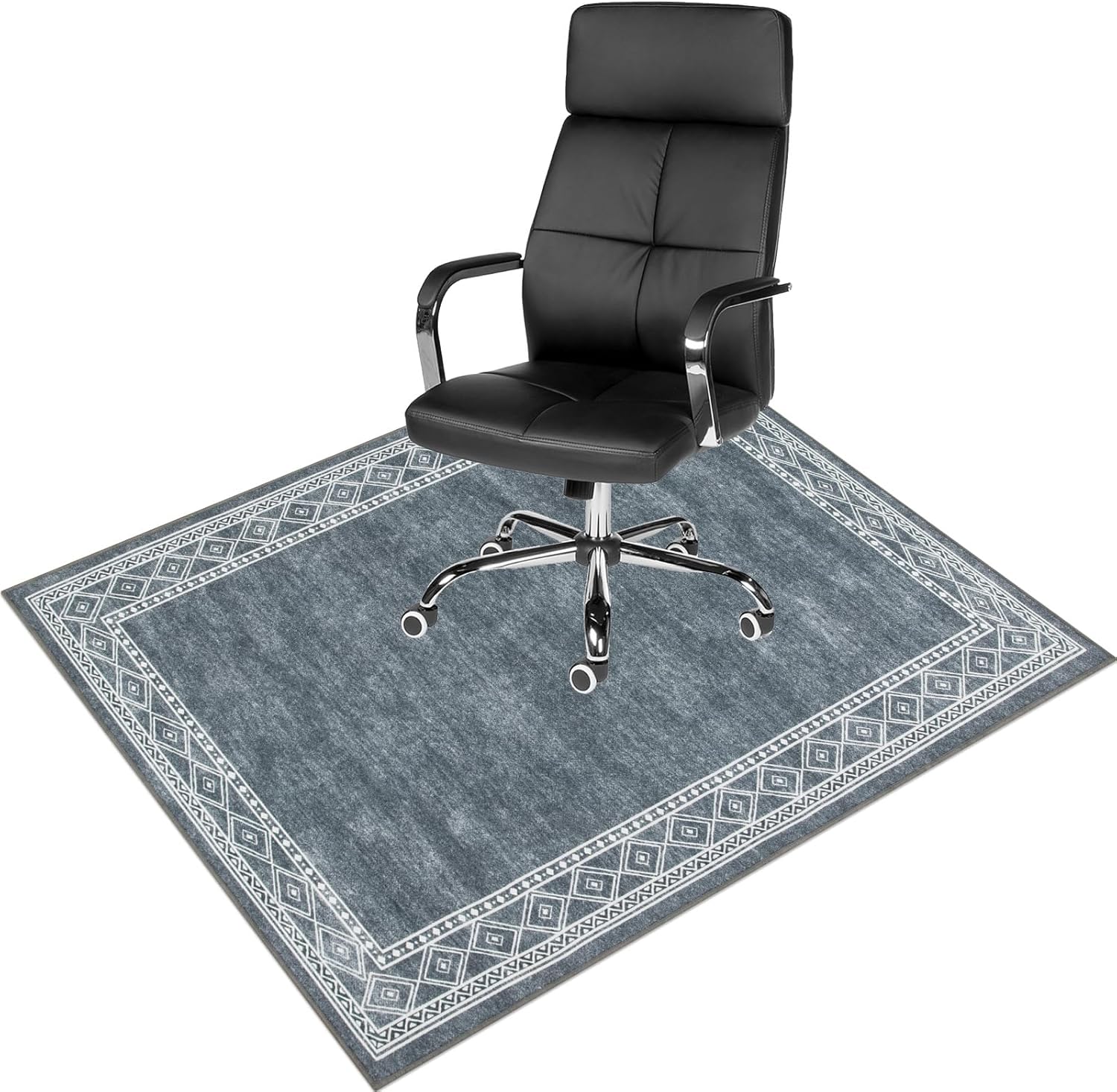 Anidaroel 48"x60" Modern Bordered Home Office Chair Mat for Hardwood Floor, Desk Chair Mat for Hard Floors, Under Desk Rug for Rolling Chair, Low Pile Carpet Floor Protector Rug 48“x60” Dark Gray-2