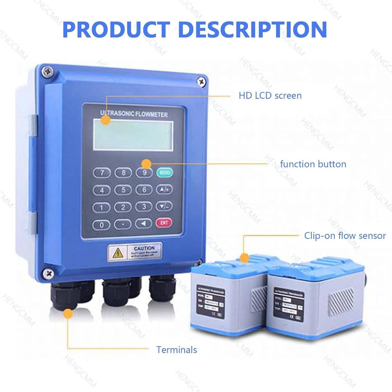 Medidor de flujo ultrasónico para agua líquida, pantalla LCD, con transductores de abrazadera DN15-6000 mm, medición precisa para un control de flujo eficiente