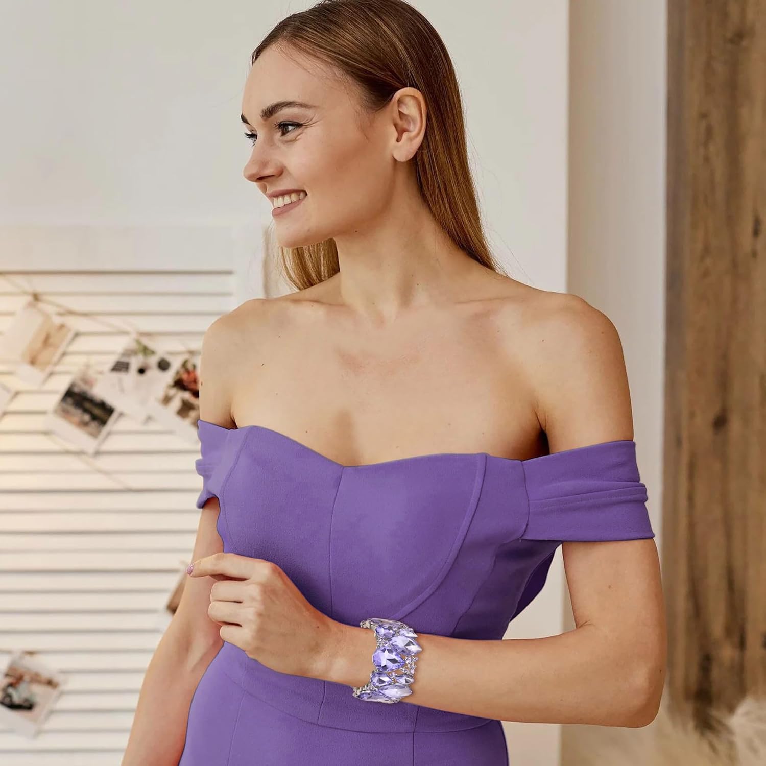 Crysdue Marquise Wedding Bracelet for Brides Bridesmaid, Austrian Crystal Art Deco Elastic Stretch Bracelet for Wedding Party Prom - Image 3