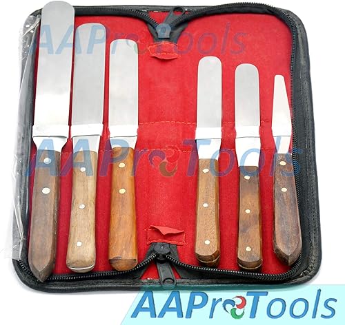 Juego de espátulas rectas con mango de madera de 6 piezas + estuche disponible en Yaxa Peru