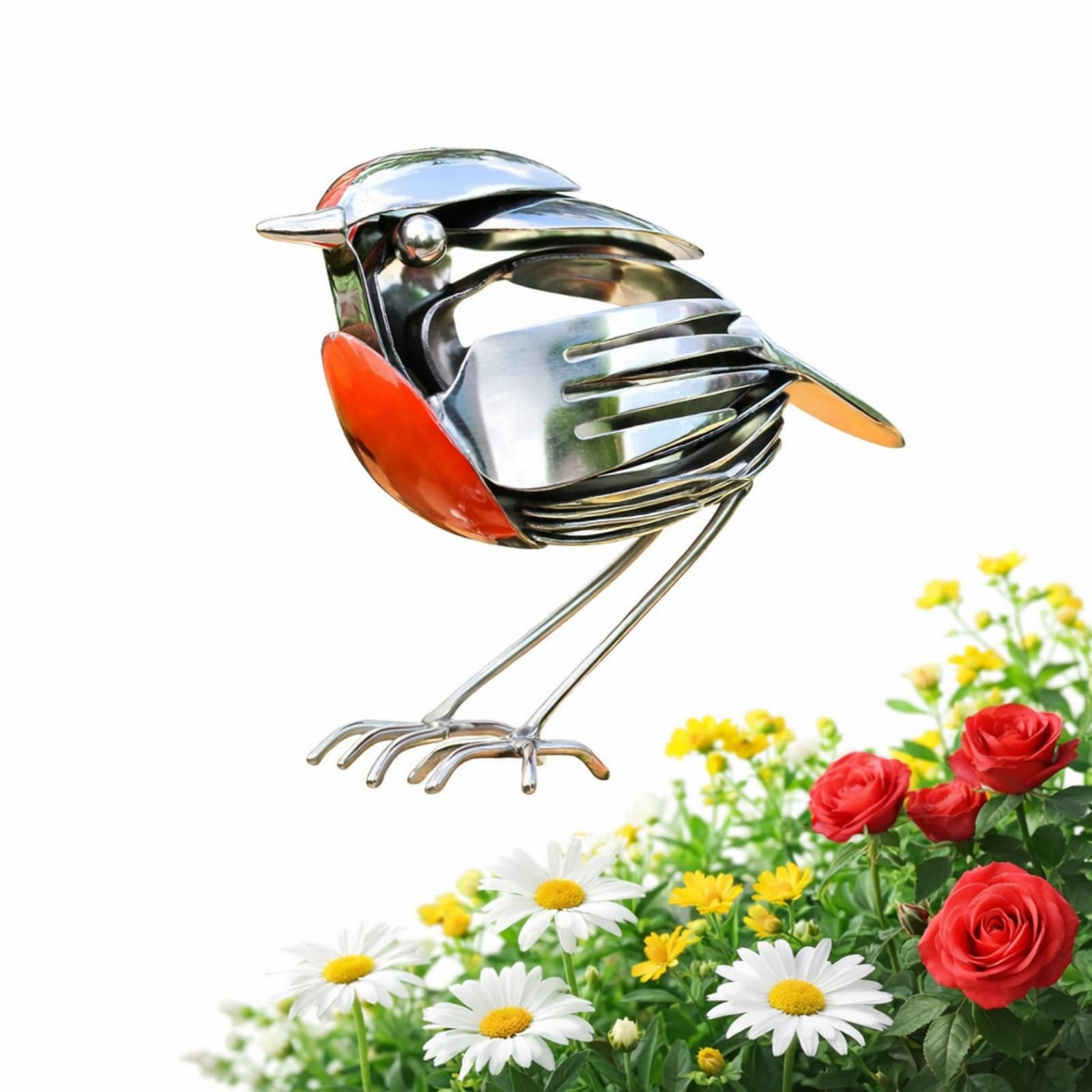 Loruken Silverware Robin Metal Garden Ornament,Robin Made From Spoons&Forks