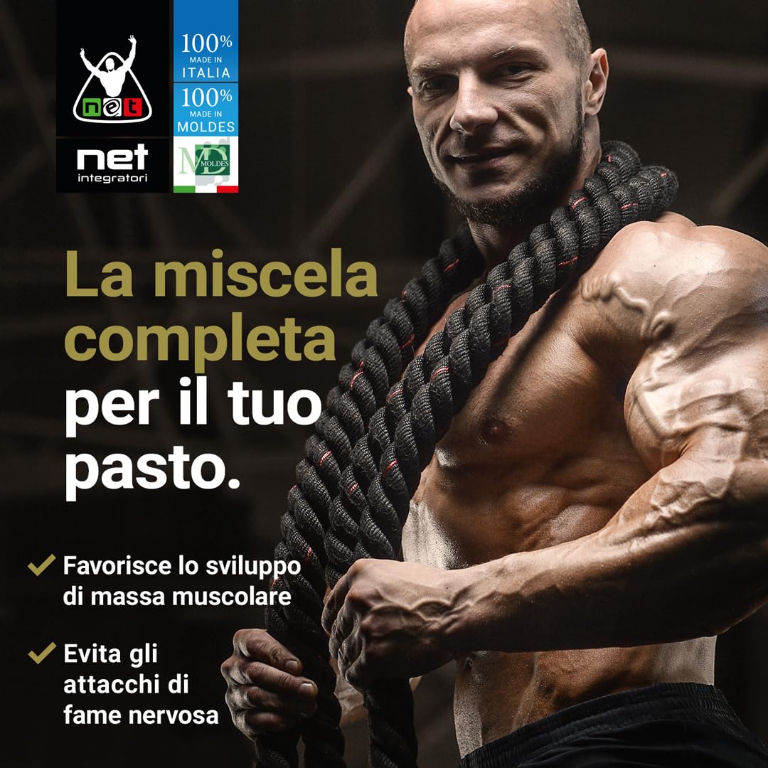 Net Integratori RAZIONE K - 1200g Cioccolato - Soluzione Completa Proteine e Carboidrati in rapporto 1:1 - Ricco di BCAA e EAA Aminoacidi Essenziali per lo Sviluppo di Massa Muscolare