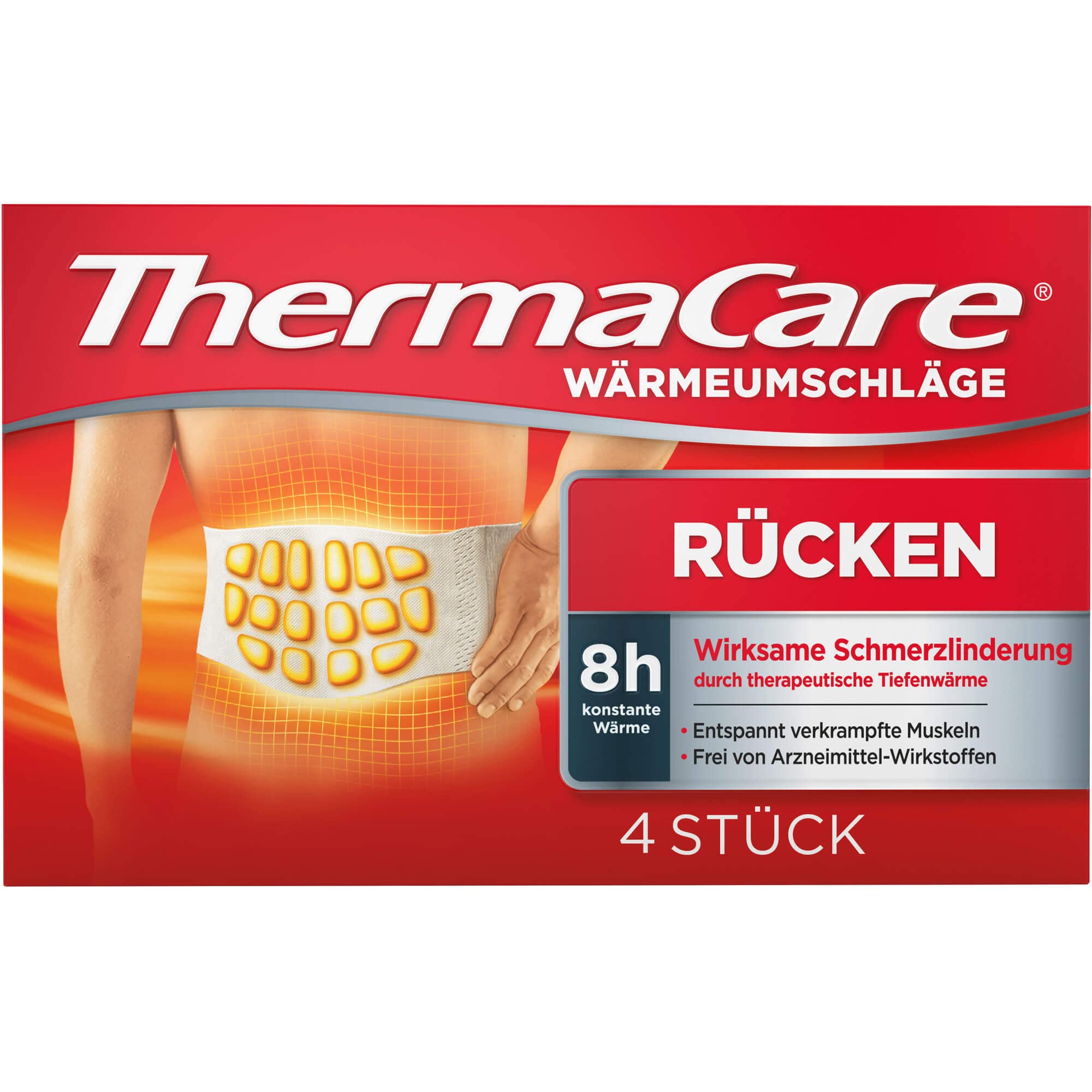 ThermaCare Almohadillas térmicas para aliviar el dolor de espalda, calor profundo para relajar los músculos, talla S-XL, 4 unidades por paquete