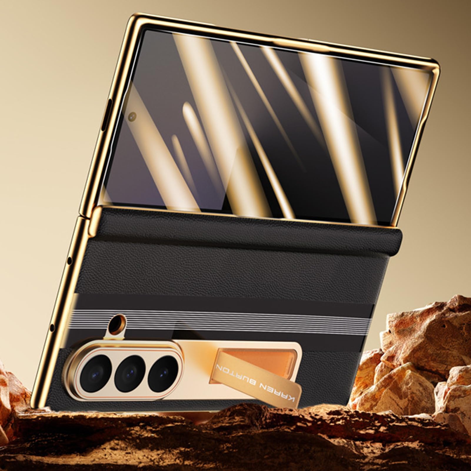 Skóra naturalna etui do Samsung Galaxy Z Fold 7, styl biznesowy niewidoczny stojak Galvano Cover All Including Case, Czerwony, Z Fold 7