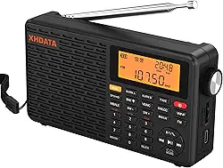 Rádio meteorológico portátil XHDATA D109WB AM/FM/SW/LW/WB Receptor de rádio de ondas curtas com alerta NOAA, a bateria, alto-falante BT, MP3, sem fio, com alarme, alerta SOS, função de suspensão