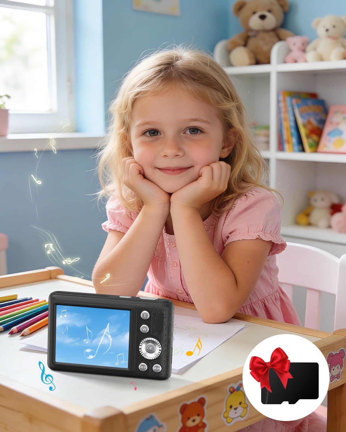 W & O Digital Camera,Kids Camera,Point and Shoot Digital Cameras for Kids, with 2.8" LCD Screen,16X Zoom,Built-in Game & SD Card, for Boys & Girls(Black)