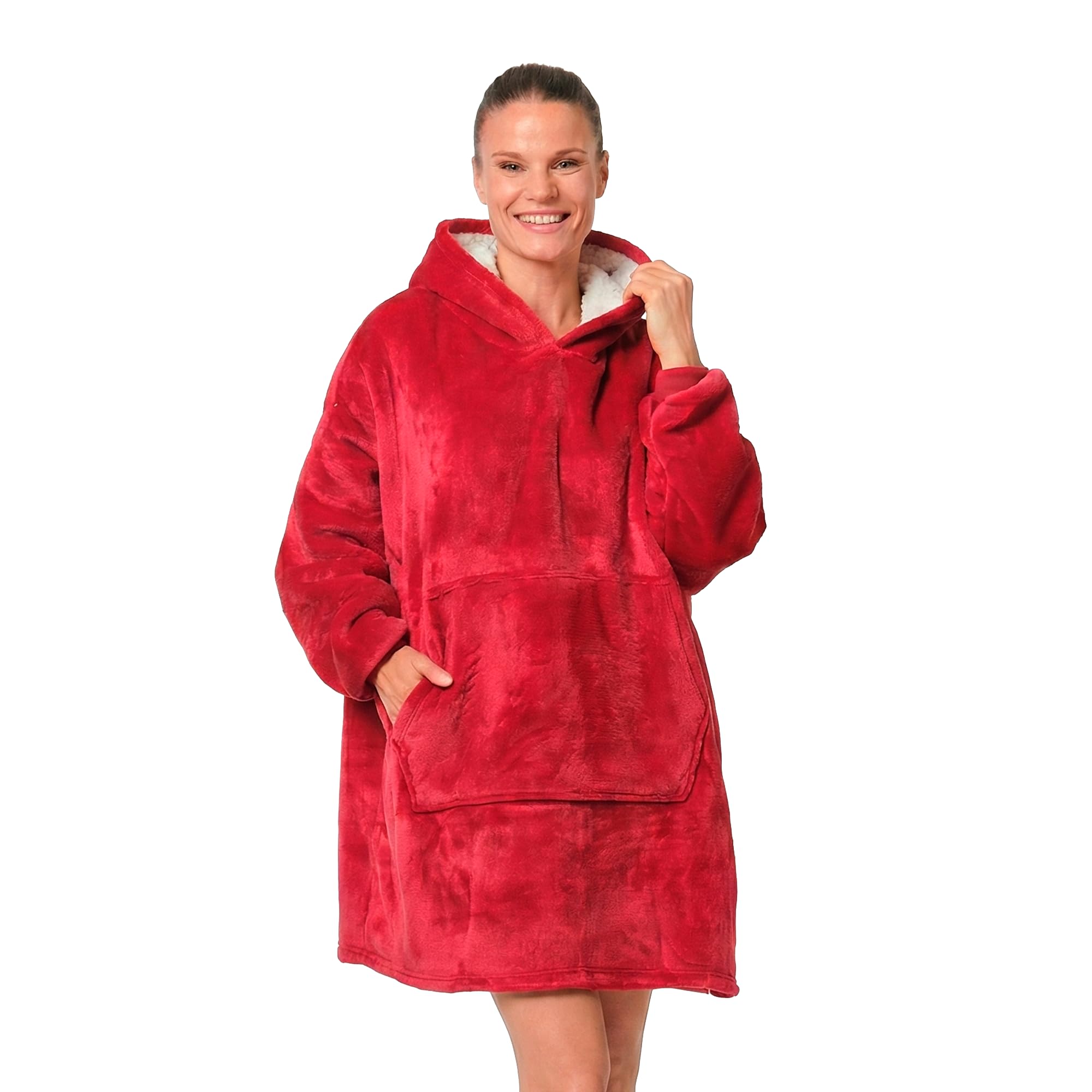 Easylife Lifestyle Solutions Men's Red Easylife Snuggle Hoody, And Wo Oversized Hoodie Blanket With Sherpa Fleece Lining, Large Snuggle Hoodie (One Size Fits All), Machine Washable Wearable Blanket - Fully Guaranteed | |