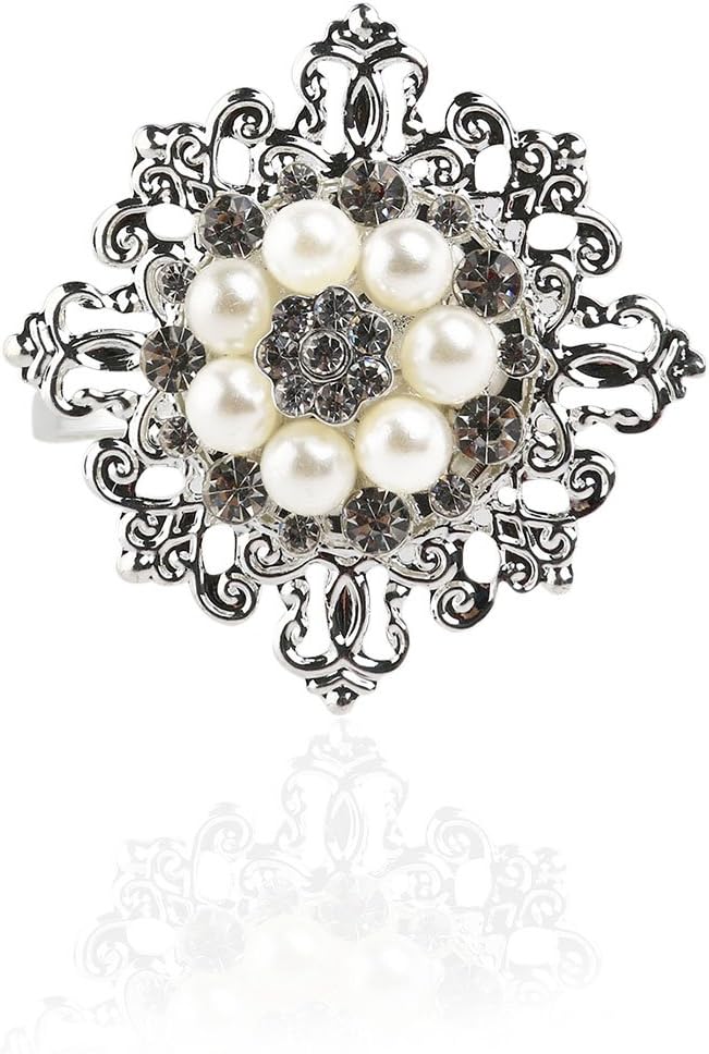 NUOLUX 10pcs Floral Napkin Rings with Faux Pearl Rhinestone (Silver) NUOLUX 10pcs Floral Napkin Rings with Faux Pearl Rhinestone (Silver)