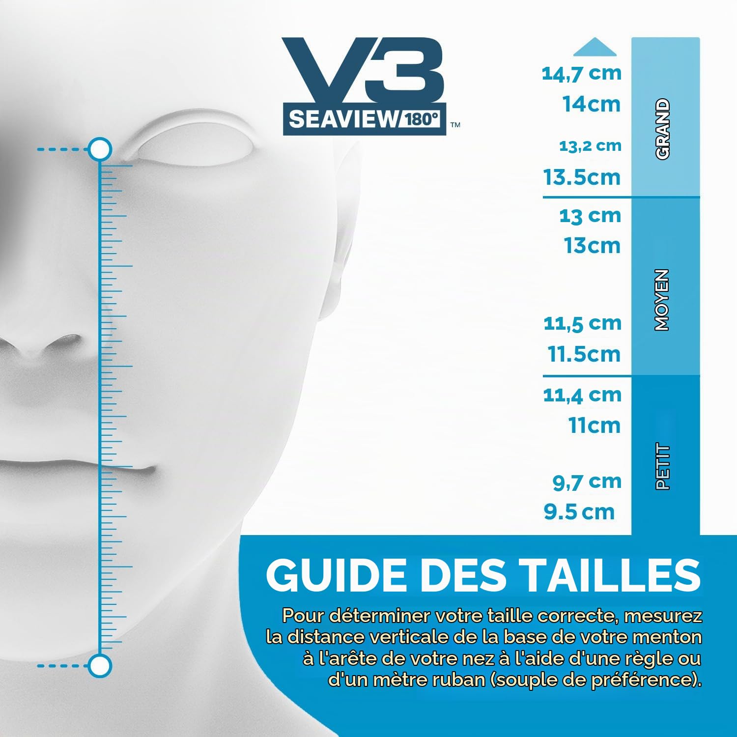 Seaview 180 Masque de plongée intégral V3 pour adulte - Le V3 est l'équipement de plongée parfait pour les adultes - Masque de plongée avec tuba avec vision panoramique à 180° et respiration jusqu'à