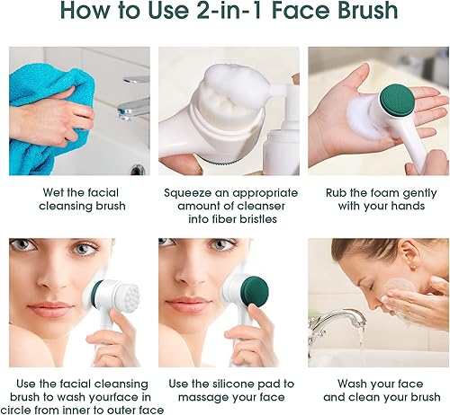Miniatura 4 de Newbealer Cepillo de limpieza facial, cepillo exfoliante manual 2 en 1 de doble cara con cerdas ultra finas y suaves de silicona para limpieza