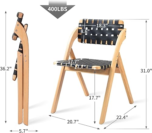 Miniatura 3 de HOMEFUN Sillas plegables de poliuretano con asientos acolchados sillas de comedor apilables de madera juego de 2 sillas plegables montadas para