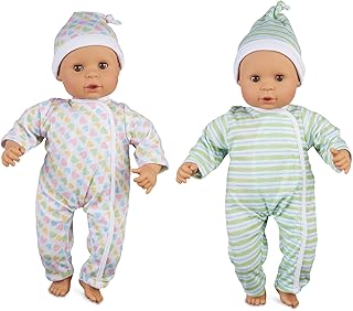 Melissa & Doug Mine to Love Twins Sebastian & Sofia 15â€ Medium Skin-Tone Boy and Girl Baby Dolls with Rompers, Caps, Pacifiers