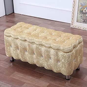 Velvet Tufted Storagebench,Upholstered Large Capacity Foot Rest Stool with Metal Legs,Luxury Storage Bench,Golden,90X40X40Cm