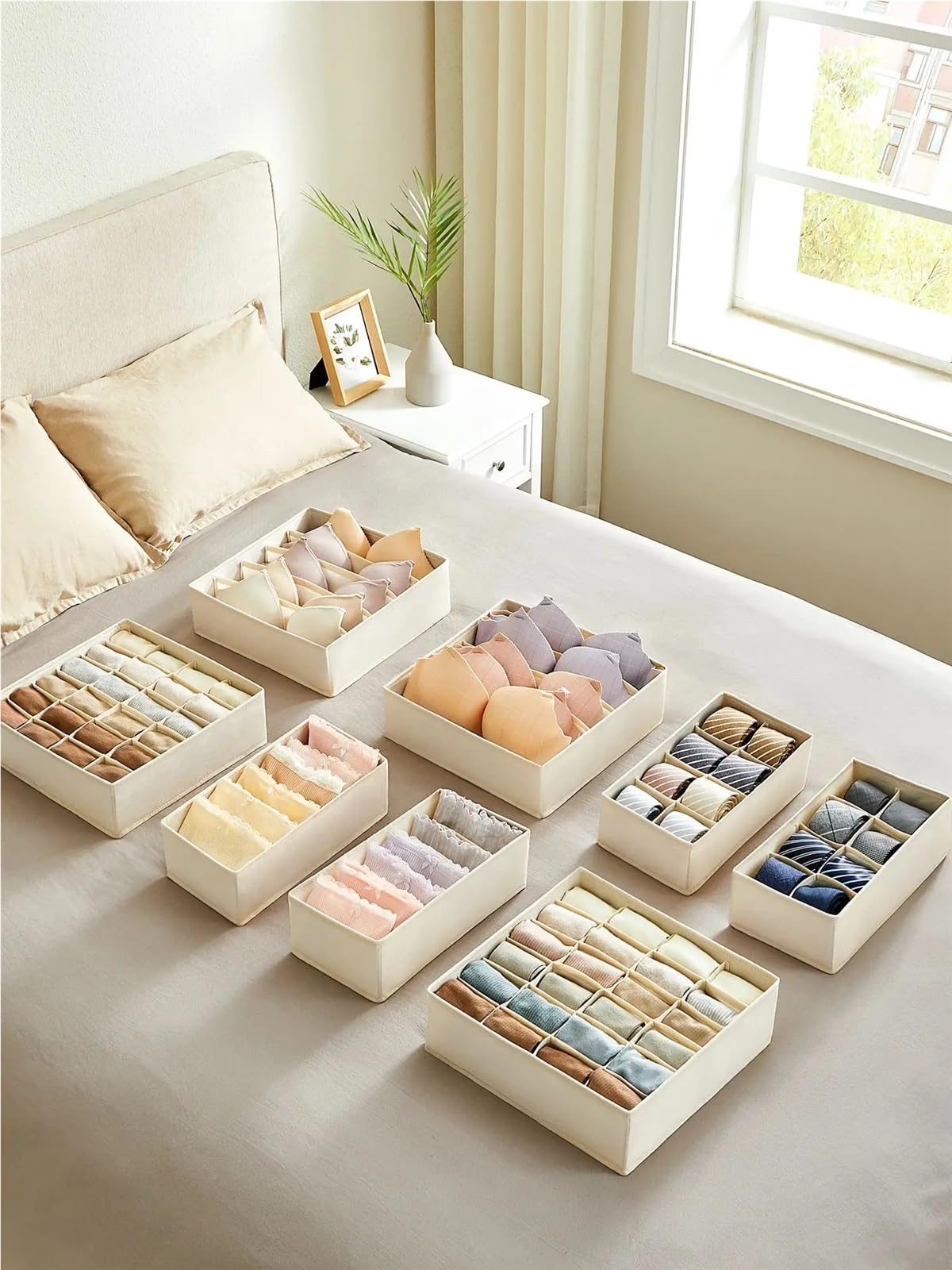 Schrank Organizer Set mit 8 Unterwäsche-Schubladen-Organizern, Trennwänden, faltbar, for BHs, Unterwäsche, Socken, Krawatten, Stoff-Aufbewahrungsboxen