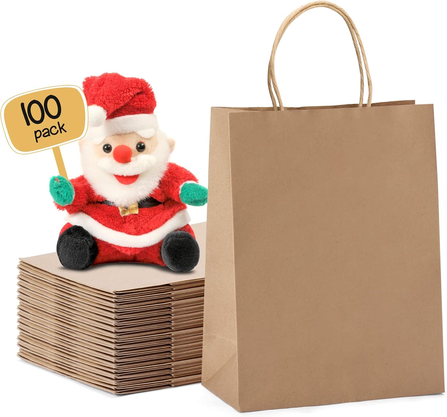 METRONIC Paper Gift Bags 8x4.25x10.5 100Pcs Brown Paper Bags with Handles Bulk, Kraft Paper Bags for Small Business, Birthday Wedding Party Favor Bags, Christmas Gift bags, Retail shopping Bags