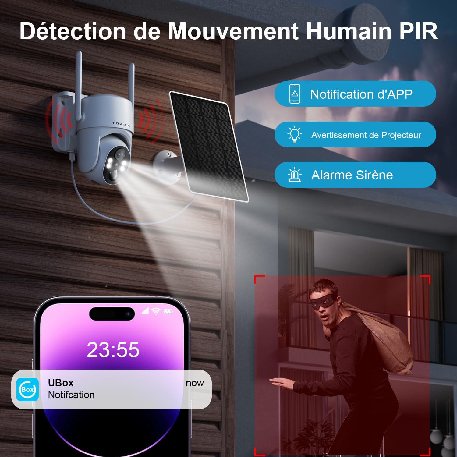 Caméra de Surveillance Extérieur Sans fil, Camera Surveillance WIFI Exterieure sans fil, Camera Exterieur Sans fil 2K, Alarme de Détection de Mouvement, Vision Nocturne en Couleur